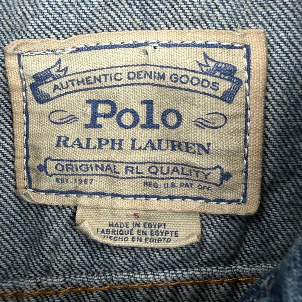 Polo Ralph Lauren Kids Denim Jacket Blue Medium Wash Distressed Trucker Size 5
